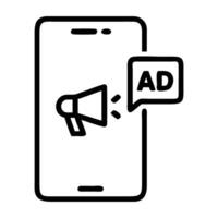 Mobile marketing icon with smartphone and ad pop up design isolated on white background vector