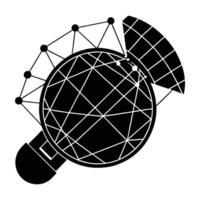 Connected satellite network in orbit silhouette isolated on white background vector