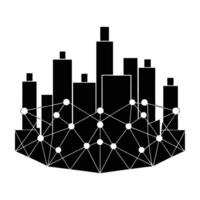 Digital cityscape with network connectivity silhouette isolated on white background vector