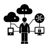 Cloud AI assistant managing IoT devices silhouette isolated on white background vector
