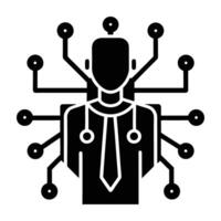 Cybersecurity scanning by AI over digital network silhouette isolated on white background vector