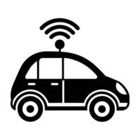 Vehicle communicating with smart roads autonomous silhouette isolated on white background vector