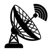 Silhouette of satellite dish receiving internet signals on white background vector