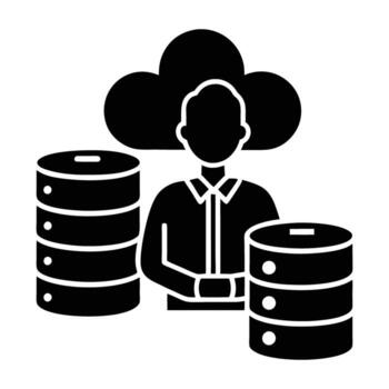 Database administrator managing cloud storage silhouette isolated on white background vector