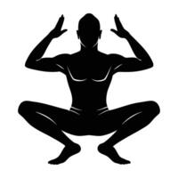 Powerful yogi in deep squat stretch silhouette art on white background vector