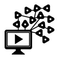 Streaming media from a digital network silhouette on white background displayed vector