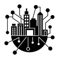 Smart city infrastructure with connected systems silhouette on white background vector