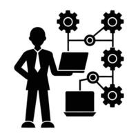 Silhouette of network troubleshooting process in progress on white background vector