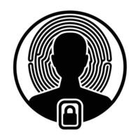 Secure Identity Profile, Fingerprint Scan Protecting Personal Data In A Bold Black And White Graphic Design vector