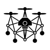 Drone communication via digital network autonomous silhouette isolated on white background vector