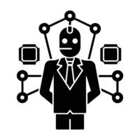 AI powered digital assistant managing a network silhouette isolated on white background vector