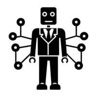 Digital assistant managing network powered by AI silhouette isolated on white background vector