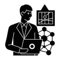 Data scientist working with AI driven analytics silhouette isolated on white background vector