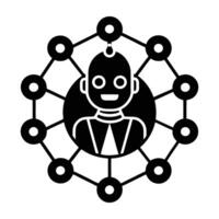 Digital AI chatbot conversing over a connected network silhouette vector