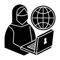 Silhouette of user accessing a virtual private network on white background vector