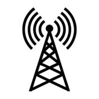 Silhouette of wireless communication tower transmitting signals on white background vector
