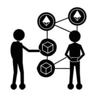 Cryptocurrency transactions on blockchain network silhouette isolated on white background vector