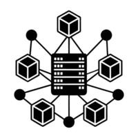 Data center with interconnected systems silhouette isolated on white background vector
