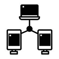 Data transfer between two connected devices silhouette isolated on white background vector
