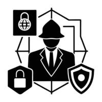 Analyst preventing network breaches cybersecurity silhouette isolated on white background vector