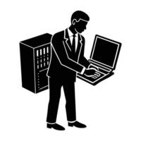 Network engineer troubleshooting internet issues silhouette depicted on white background vector