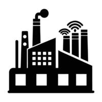 Smart factory using industrial IoT network silhouette on white background for efficiency vector