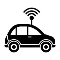 Autonomous vehicle communicating with smart roads silhouette isolated on white background vector