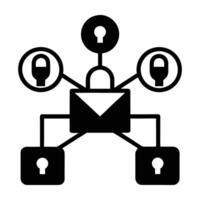 Secure email communication over network silhouette isolated on white background vector