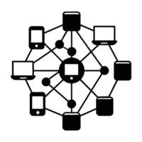 Network with multiple devices connected digital silhouette isolated on white background vector