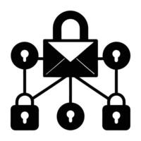 Email communication over a secure network silhouette isolated on white background vector