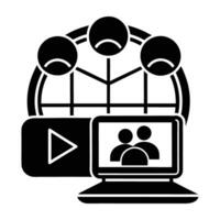 E learning platform with live network streaming silhouette isolated on white background vector