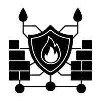 Network firewall detecting unauthorized access silhouette displayed on white background vector