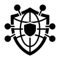 Silhouette of secure VPN network connection with shield on white background vector