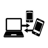 Data synchronization between laptop and smartphone silhouette isolated on white background vector