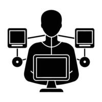 Silhouette of remote patient monitoring via digital network on white background vector