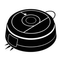 Efficient robotic vacuum cleaner moving forward line art silhouette isolated on white background design vector
