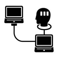 Transfer of data between connected devices silhouette isolated on white background vector