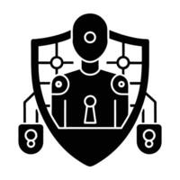AI driven automated security system silhouette robustly isolated on white background vector