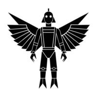 Futuristic robotic bird with wings extended line art silhouette isolated on white background design vector