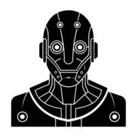 Remarkable robotic face with multiple sensors line art silhouette isolated on white background design vector