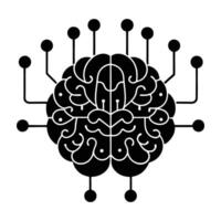 Digital AI brain with connections extending outward silhouette neatly isolated on white background vector