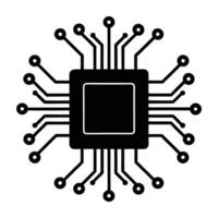 Advanced artificial intelligence chip with circuit lines line art silhouette isolated on white background design vector