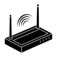 Wireless internet router silhouette with signal display on white background vector