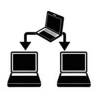 Laptop and smartphone data synchronization silhouette isolated on white background vector