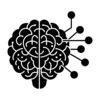 AI brain with digital connections extending outward silhouette clearly isolated on white background vector