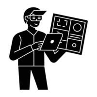 Innovative developer testing an interactive app line art silhouette isolated on white background design vector