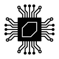 AI circuit board with central microchip silhouet perfectly isolated on white background vector