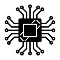 Modern circuit board with central microchip silhouet clearly isolated on white background vector