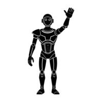 Creative humanoid robot with one hand raised line art silhouette isolated on white background design vector