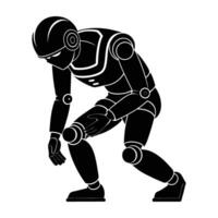 Dynamic humanoid robot bowing slightly line art silhouette isolated on white background display vector